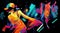 abstract neon hip hop dance contest poster, girl with a hat dancing, ai generated image