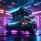 Abstract Neon light car engine, glowing wallpaper, space light
