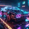 Abstract Neon light car engine, glowing wallpaper, space light