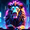 Abstract neon light, Lion artwork design, digital art, wallpaper, glowing, space background