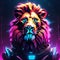 Abstract neon light, Lion artwork design, digital art, wallpaper, glowing, space background