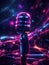 Abstract neon light, microphone, artwork design, digital art, wallpaper, intricate, glowing, space background
