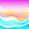 Abstract ocean wave with sun and sky, curvy lines and fluid swirls