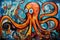 Abstract octopus painting in the style of pablo picasso. Animals art. Illustration, Generative AI