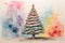 Abstract oil painting of Christmas tree, pastel colors splash