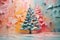 Abstract oil painting of Christmas tree, pastel colors splash