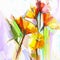 Abstract oil painting of spring flowers. Still life of yellow an