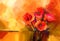 Abstract oil painting Still life of red poppy flower