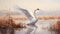 Abstract Oil Painting Of A Swan Landing In A Marsh
