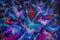 Abstract oil painting universe blue red purple dreamlike cosmos fantasy art