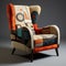 Abstract Orange Armchair: Retro Textile Art For Modern American Comfort
