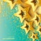 Abstract Origami Gold Stars on blue vector background.