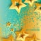 Abstract Origami Gold Stars on blue vector background.