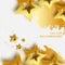 Abstract Origami Gold Stars on white vector background.