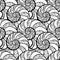 Abstract ornamental spiral seamless black and white outline pattern. Stylish seashell nautilus textured ocean wave geometric back