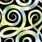 Abstract ornamental spiral seamless pattern. Black swirl line backdrop with blurred summer background