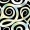 Abstract ornamental spiral seamless pattern. Black swirl line backdrop with blurred summer background