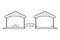 Abstract outline drawing, two connected houses with wood bridge vector illustration