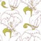 Abstract outline floral seamless pattern with hand drawn flowers