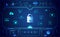 Abstract padlock cyber security with interface icons concept Protection of information in the online world, cyber personal