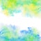 Abstract painted blue, green, yellow watercolor background.