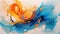 Abstract Painting of Blue and Orange Colors, Dynamic, Lively, and Harmonious Artwork, Draw an abstract dreamscape dominated by