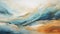 Abstract Painting In Blue, Orange, And Yellow - Majestic Seascapes Inspired Artwork