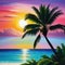 Abstract painting Colorful art of a Caribbean palm tree Cuban