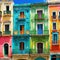 Abstract painting Colorful art of a Caribbean urban Cuban