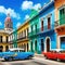 Abstract painting Colorful art of a Caribbean urban Cuban
