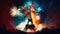 Abstract painting concept of Colorful art of the Eiffel Tower at night. Stunning fireworks