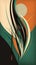 Abstract painting with curvy lines in green black and orange. AI generative.