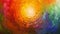 An abstract painting depicting the seven chakras in a circular shape with vibrant colors blending into each other. The