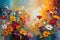 Abstract Painting Featuring an Array of Flowers Morphing into Vibrant Background Streaks - Petals Blend