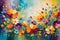 Abstract Painting Featuring a Multitude of Flowers - Swirling Colors Blend into a Harmonious Background