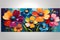 Abstract Painting Featuring Vibrant Blooming Flowers as Focal Points - Swirling Color Gradients in the Background