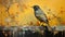 Abstract Painting: Hyperrealistic Mural Of A Bird In Dark Gold And Amber