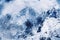 Abstract painting of mountain peaks in blue tone