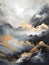 Abstract - A Painting Of Mountains With Gold And Black Clouds