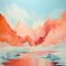 Abstract Painting Of Mountains And Waters: Light Red And Light Cyan