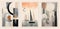Abstract painting sailboat at sunset on the sea Urban design. gray orange beige color sky texture art collage illustration