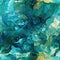 Abstract painting of teal and yellow water swirls with leaves (tiled)