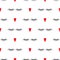 Abstract pattern with closed eyes and red hearts.