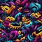 Abstract pattern with colorful shapes and dark, foreboding colors (tiled)