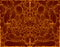 Abstract pattern, ethnic style. Fantasy ornamental wavy background, orange color line, isolated on dark brown background