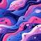 Abstract pattern of pink and blue color swirls and waves (tiled)