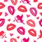 Abstract pattern seamless vector pattern background. Pattern of lips, hearts and an angel. Great for fabric, paper, web banners,