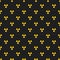 Abstract pattern. Yellow marks of radiation on a black background. Irradiation. Dangerous area. Vector illustration in a flat styl