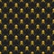 Abstract pattern. Yellow skulls on a black background. Death in the dark. Crossbones. Vector illustration in a flat style