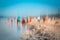 Abstract photo of people walking on the beach in the colorful impressionist style effect.